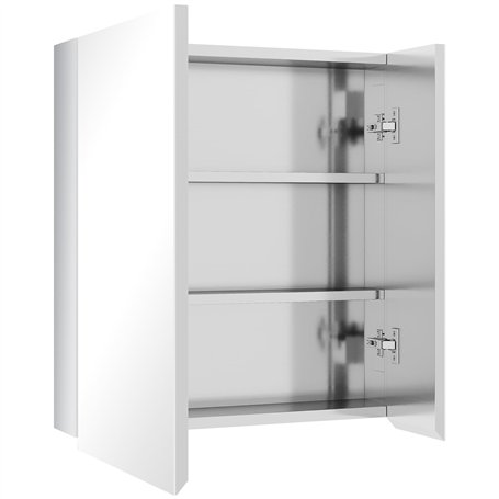 kleankin Armoire Miroir de Salle de Bain en Acier Inoxydable Armoire Murale 2 Portes et 3 Compartiments intérieurs - 54 x 13 x 6