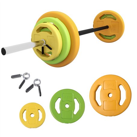 HOMCOM Ensemble haltères et barre 20 kg avec 6 haltères disques de 1