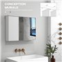HOMCOM Armoire Murale Salle de Bain Armoire de Toilette avec Miroir étagères réglables et 2 Portes - 65l x 15P x 49H cm - Blanc