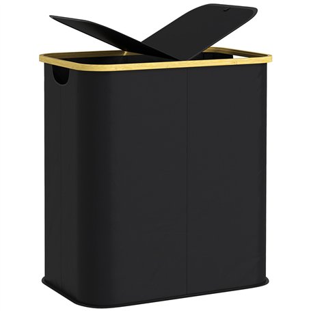 HOMCOM Panier à linge double pliable 80 L corbeille à linge sale avec couvercle