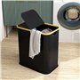 HOMCOM Panier à linge double pliable 80 L corbeille à linge sale avec couvercle, poignées rainurées, bac à linge pour salle de b