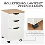 HOMCOM Caisson de Bureau, Rangement Bureau sur roulettes avec 3 tiroirs coulissants, 34 x 40 x 60,5 cm, Blanc et Effet Bois Natu