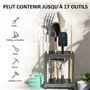 Outsunny Organisateur d'outils de Jardin, Support à Outils de Jardin 16 Compartiments à 2 Niveaux avec Coussinets réglables pour