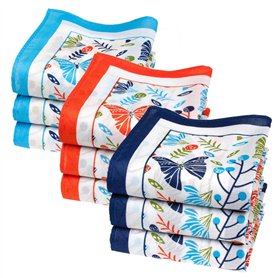 Merrysquare - Fins Mouchoirs en Tissu Imprimé - Modèle ZEPHIR - Petite Taille 29cm x 29cm - 9 Pièces - 100% Coton