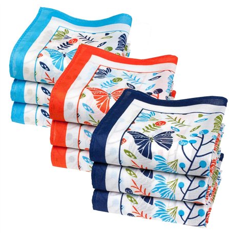 Merrysquare - Fins Mouchoirs en Tissu Imprimé - Modèle ZEPHIR - Petite Taille 29cm x 29cm - 9 Pièces - 100% Coton