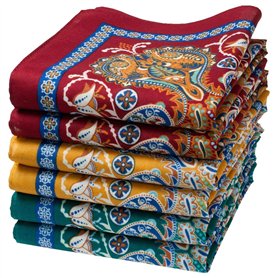 Merrysquare - Fins Mouchoirs en Tissu Motif Oriental - Modèle SAMARKAND - Taille Moyenne 35cm x 35cm - 6 Pièces - 100% Coton