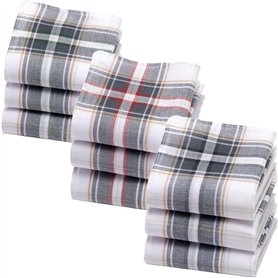 Merrysquare 9 Mouchoirs en Tissu pour Homme - 100% Coton - Blanc et Gris - 36x36 cm - Modèle Lukas