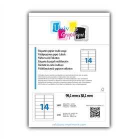 1 400 étiquettes autocollantes 99 x 38 mm - 100 feuilles A4 de 14 Étiquettes 99