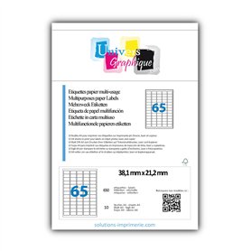 650 étiquettes 38 x 21 Petite Étiquette blanches adhésives personnalisable. = 10 feuilles de 65 mini étiquettes autocollantes bl