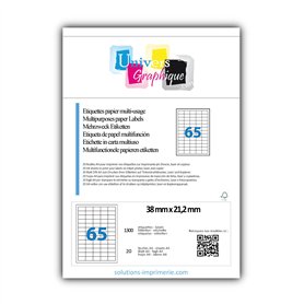 1300 étiquettes 38 x 21 (38.1 X 21.2) - Petite Etiquette blanches adhésives personnalisable. Soit 20 feuilles de 65 mini étiquet