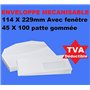 2000 enveloppes DL2 114x229 mm patte gommée mécanisable à fenêtre 45x100 pour machine mise sous pli automatique agrées Pitney Bo