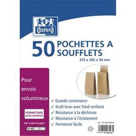 OXFORD Paquet de 50 pochettes kraft auto-adhesives 120g format 275x365 mm