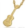 LE BAGACIER - Pendentif Collier Guitare Classique 6 Cordes Gitan Acier Inoxydable Or Chaîne Grain de café