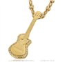 BOBIJOO Jewelry - Pendentif Collier Guitare pan coupé Gitan Acier Inoxydable Or Diamants Chaîne Grain de café