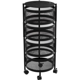 Resserre 4 Paniers Rotatifs Sur Roues En Acier Noir | H 75 Cm X D 30 Cm | Etagère De Rangement Cuisine