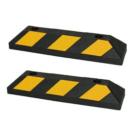 AUA SIGNALETIQUE - Butée De Roues pour Garage Parking Jaune/Noir en Composites Recyclés (Pack de 2) avec Fixations Fournies