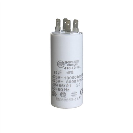 Condensateur à cosses 40 uF universel - Condensateur permanent pour appareils électriques - 450 V - Dimensions 45X94 vis M8 écro