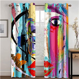 Rideaux Occultants Fille 280X240cm Griffonnage d'art Coloré Décoration de Fenêtre Rideau Draperies Bruits Tissu Lourd Rideau Cou