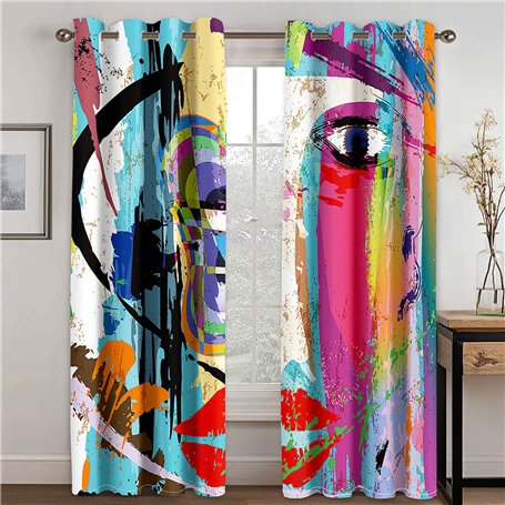 Rideaux Occultants Fille 280X240cm Griffonnage d'art Coloré Décoration de Fenêtre Rideau Draperies Bruits Tissu Lourd Rideau Cou