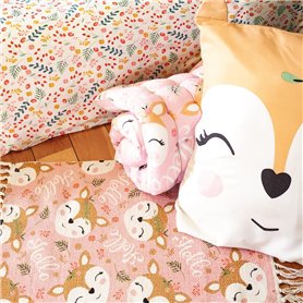 CÔTE DECO Tapis pour Enfants 45x75cm - Motif imprimé biche Rose et Bleu - Tapis Chambre Enfant 100% Coton recyclé