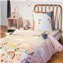 CÔTE DECO Parure de lit imprimée 140x200 cm Enfant - Housse de Couette 140x200 cm + 1 Taie d'oreiller 63x63 cm Motif Licorne cœu