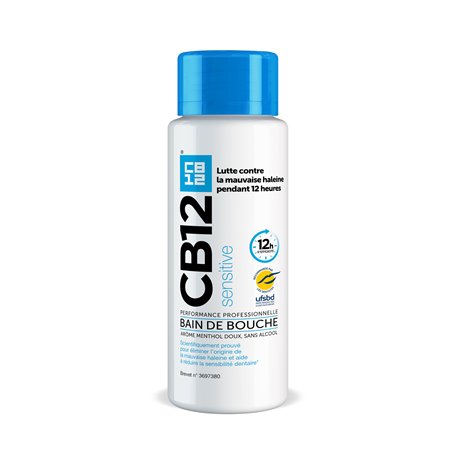 CB12 - Sensitive - Bain de bouche - Lutte contre la mauvaise haleine pendant 12 heures - Dents sensibles - Sans alcool - Arôme m