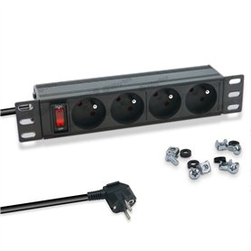 WAYTEX 37489 PDU Multiprise Rackable 10 Pouces Bandeau 4 Prises avec Interrupteur pour Coffret