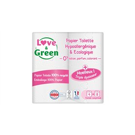 Love & Green - Papier Toilette 3 plis - triple épaisseur - Hypoallergénique (certifié Dermatest) et Ecologique (certifié FSC) -