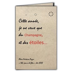 CIT-1004 Carte Citation sur papier naturel fibré avec Enveloppe "Cette année je ne veux que du Champagne et des étoiles" Aloïs A