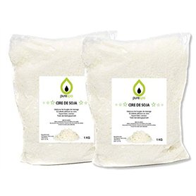 Purespa Cire de soja pour bougies 2KG en Flocons - fabriquer des bougies 100% naturelle et bio. PROMOTION