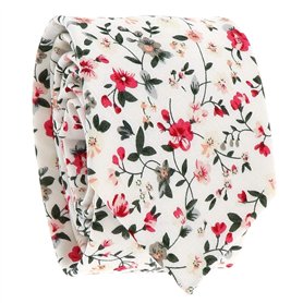 Cravate Liberty Blanche et Rose - Cravate Fleurie Champêtre - Motif à Fleurs Idéal Mariage Thème Nature ou Bohème