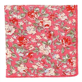 Pochette Costume Fleurie Corail - Mouchoir de Poche Homme idéal Mariage Thème Champêtre