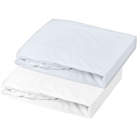 Lot 2 drap housse - P'TIT DODO - Jersey - 70 x 140 cm - Blanc / Light blue