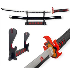 FÉENOMENN Katana Demon Slayer Tanjiro Kamado Red Nichirin - Epée Lame Bois - Support Japonais Inclus