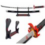 FÉENOMENN Katana Demon Slayer Tanjiro Kamado Red Nichirin - Epée Lame Bois - Support Japonais Inclus