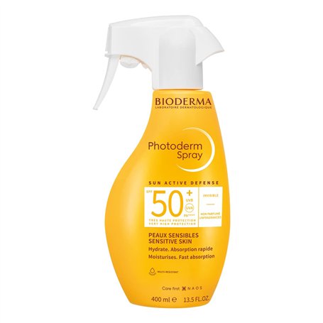 PHOTODERM MAX Spray SPF 50+ 400ml |Protection optimale UVA-UVB – Active les défenses naturelles de la peau| Peaux sensibles ou i