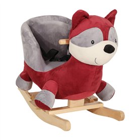 TROIS KILOS SEPT - Peluche "Raton Laveur" à Bascule - Bébé (10/36 mois) - 60 x 50 cm - Socle en Bois - Siège Ergonomique et Cein