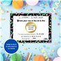 Magik Moments Kit Création Invitation Anniversaire Enfant à Gratter | Thème Néon | 10 Cartes avec Stickers, Enveloppes et Autoco