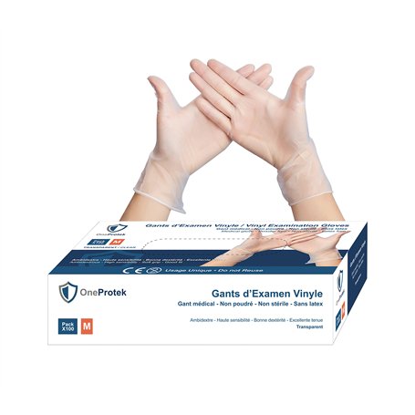 OneProtek Gants jetables en Vinyle - Lot de 4x Boîtes de 100 gants jetables Taille M - non poudrés