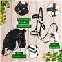Hobby Horse Frison Noir, Cheval bâton Complet avec Filet, Mors, rêne, Licol et Bonnet Anti-Insectes. Tête de Cheval bâton pour H
