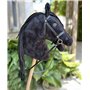 Hobby Horse Frison Noir avec Filet, Mors et rênes pour Hobby Horsing - Jouet Cheval bâton pour Enfant et Ados 5 à 20 Ans