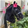 Hobby Horse Frison Noir avec Filet, Mors et rênes pour Hobby Horsing - Jouet Cheval bâton pour Enfant et Ados 5 à 20 Ans