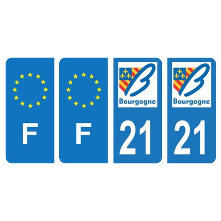 HADEXIA Lot 4 Autocollants Plaque d'immatriculation département 21 Côte-d'or Ancienne Région Bourgogne & F France Europe