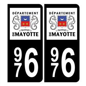 HADEXIA Autocollant Plaque d'immatriculation 976 Mayotte Noir Couleur