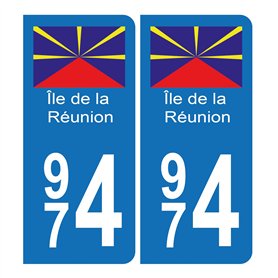 Autocollant Plaque d'immatriculation 974 Ile de la Réunion Bis