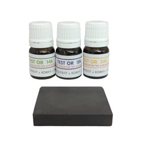 KD89 Assortiment de réactifs/solutions pour tester l'or - 14-18-24 carats - Avec pierre de touche naturelle et notice multi-lang