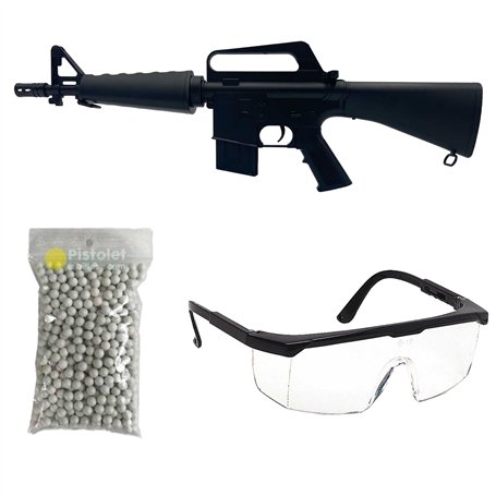 Saigo Defense Pack Airsoft Fusil Modèle M308 à Ressort/Couleurs: Noir/Matière: Plastique Haute Résistance/Puissance 0.5 Joule/Li