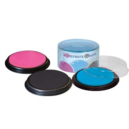 Créa Lign' - Cl73 - Tampon À Imprimer - Boite De 3 Encreurs Géants Ronds - Bleu/rose/noir