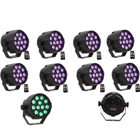 Ibiza - Pack de 8 Projecteurs ParLEDS PAR-MINI-RGB3 12x3W RGB 3-en-1 DMX Télécommande - Soirée Fête DJ Animation Prestation Écla