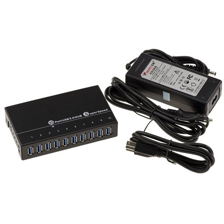KALEA-INFORMATIQUE Hub Industriel Station de Charge USB3 10 Ports (USB 3.0 5GB) avec Alimentation 60W. Chassis métal rackable
